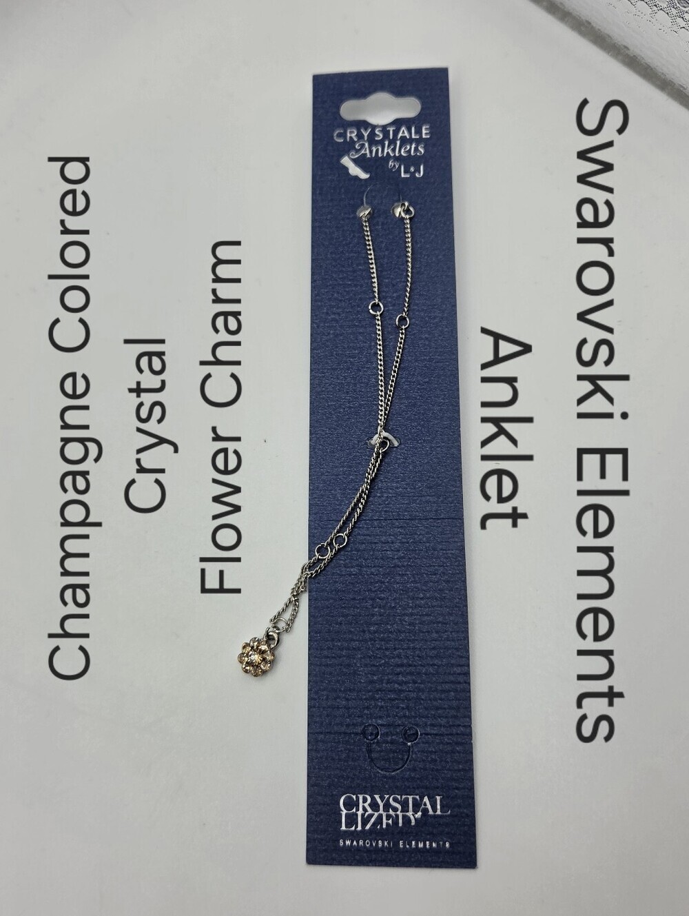 Crystal Anklet Swarovski Elements Champagne Flower Charm Silver Tone NWT
